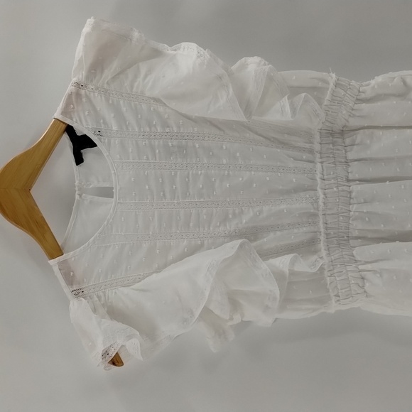 Forever 21 white dress XS swiss dot lace tiered two button back closure ruffles - Picture 2 of 11